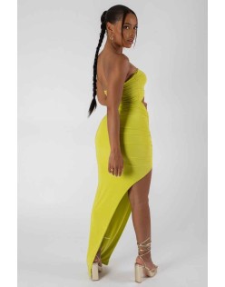 Split Side Bandeau Slinky Maxi Dress Lime