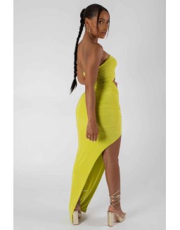 Split Side Bandeau Slinky Maxi Dress Lime