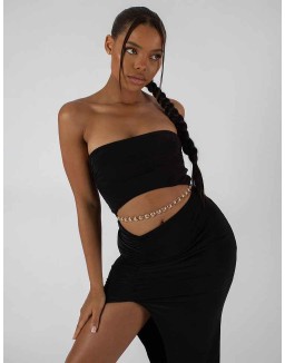 Split Side Bandeau Slinky Maxi Dress Black
