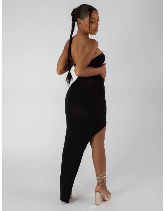 Split Side Bandeau Slinky Maxi Dress Black
