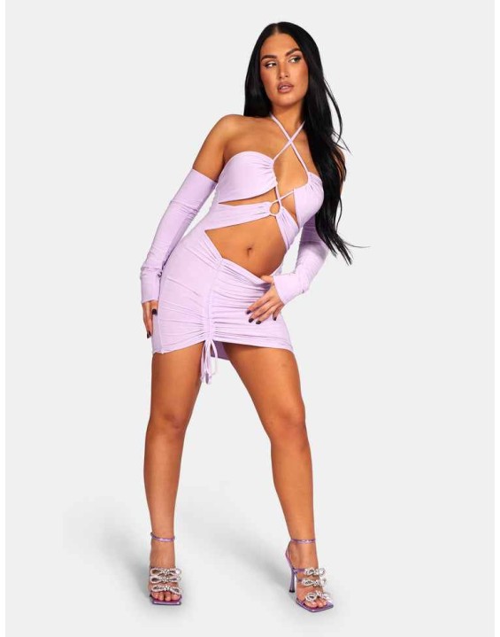 Strappy Cut Away Slinky Dress Lilac