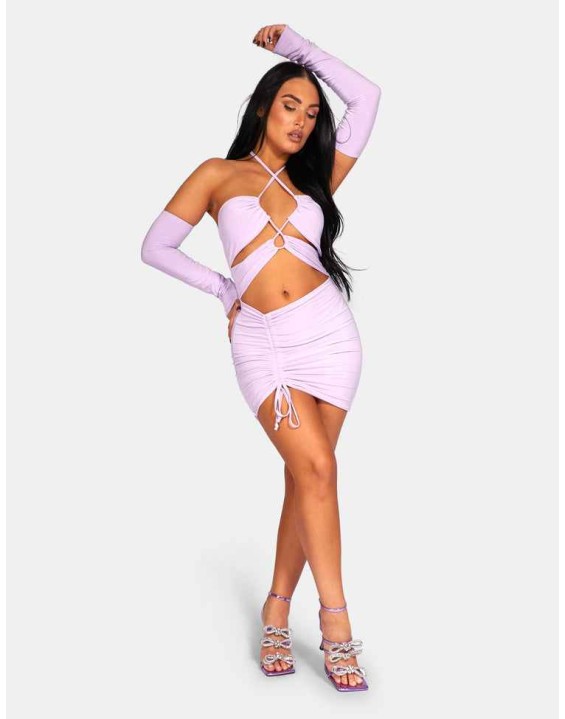 Strappy Cut Away Slinky Dress Lilac