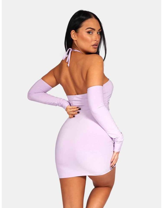 Strappy Cut Away Slinky Dress Lilac