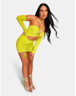 Strappy Cut Away Slinky Dress Lime