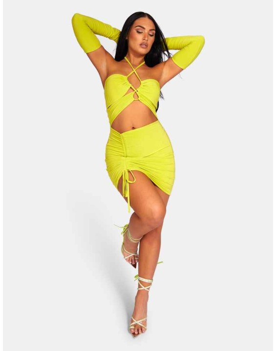 Strappy Cut Away Slinky Dress Lime