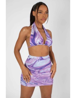 Slinky Ruched Mini Skirt Purple