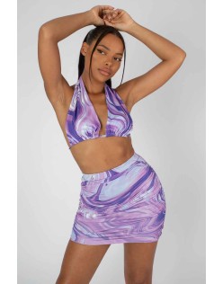 Slinky Ruched Mini Skirt Purple