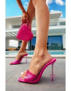 Lunar Hot Pink Clear Perspex Square Toe Star Shape Heeled Mules