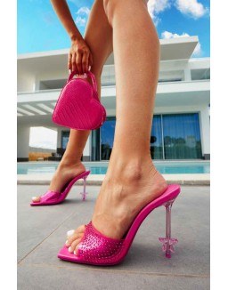 Lunar Hot Pink Clear Perspex Square Toe Star Shape Heeled Mules