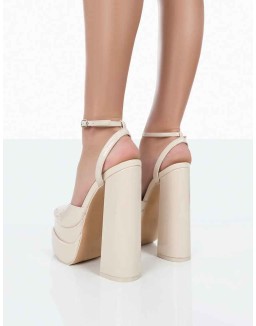 Moonchild Wide Fit Ecru Patent Closed Toe Statement Platform Block Heels