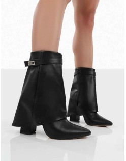 Fyre Wide Fit Black Pointed Toe Heeled Ankle Boots