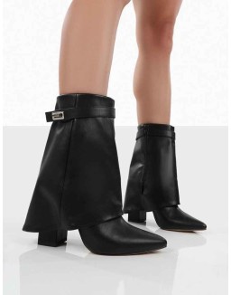 Fyre Wide Fit Black Pointed Toe Heeled Ankle Boots