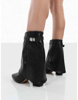 Fyre Wide Fit Black Pointed Toe Heeled Ankle Boots