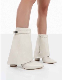 Fyre Wide Fit  Ecru Pointed Toe Heeled Ankle Boots