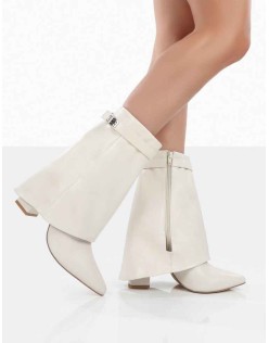 Fyre Wide Fit  Ecru Pointed Toe Heeled Ankle Boots