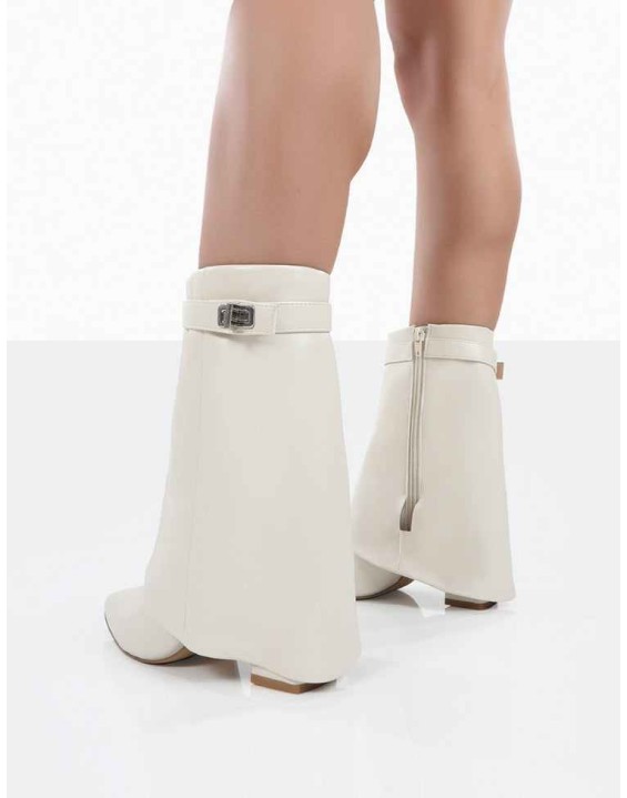 Fyre Wide Fit  Ecru Pointed Toe Heeled Ankle Boots