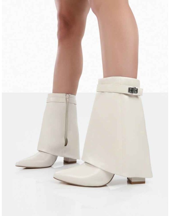 Fyre Wide Fit  Ecru Pointed Toe Heeled Ankle Boots