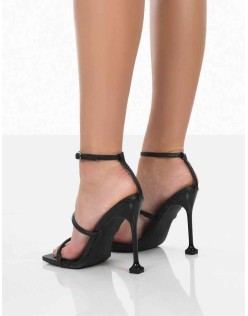 Kallipo Black Reptile Pu Strappy Square Toe Heels