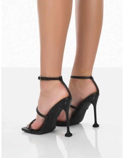 Kallipo Black Reptile Pu Strappy Square Toe Heels