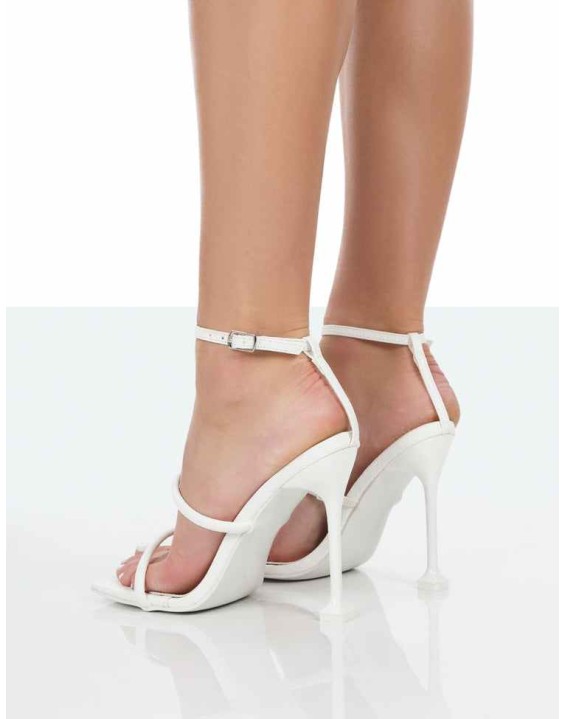 Kallipo White Reptile Pu Strappy Square Toe Heels