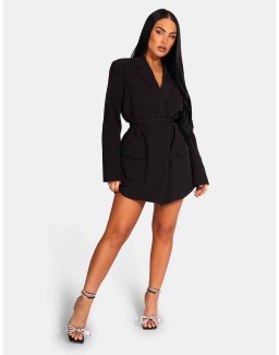 Wrap Belt Blazer Dress Black
