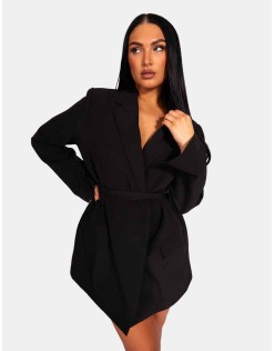 Wrap Belt Blazer Dress Black