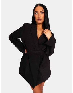 Wrap Belt Blazer Dress Black