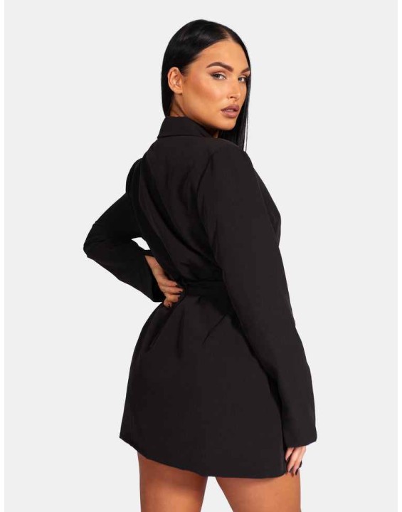 Wrap Belt Blazer Dress Black