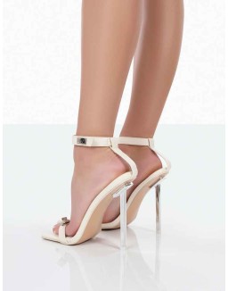 Dream Big Ecru Pu Strappy Square Toe Stiletto Heels