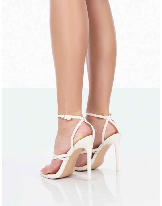 Trust It Ecru Pu Strappy Pointed Toe Stiletto Heels