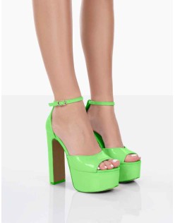Kylie Wide Fit Lime Patent High Heel Peep Toe Platform Block Heels