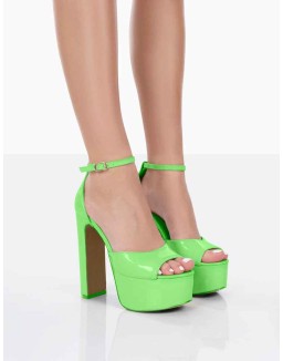 Kylie Wide Fit Lime Patent High Heel Peep Toe Platform Block Heels
