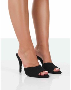 Tenzin Black Boucle Square Toe Heeled Mule
