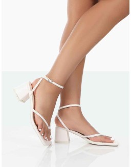 Zahra Wide Fit Ecru PU Toe Thong Mid Block Heeled Sandals