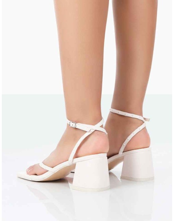 Zahra Wide Fit Ecru PU Toe Thong Mid Block Heeled Sandals