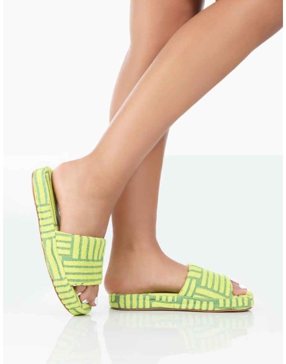 Juicy Lime Yellow Terry Towelling Slider Slippers