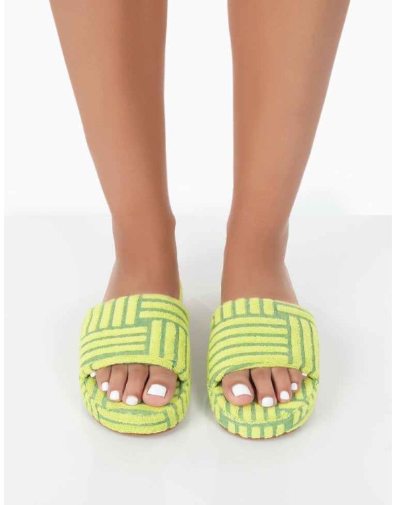 Juicy Lime Yellow Terry Towelling Slider Slippers
