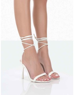 Naiomi Wide Fit White Patent Lace Up Pointed Toe Stiletto Heels