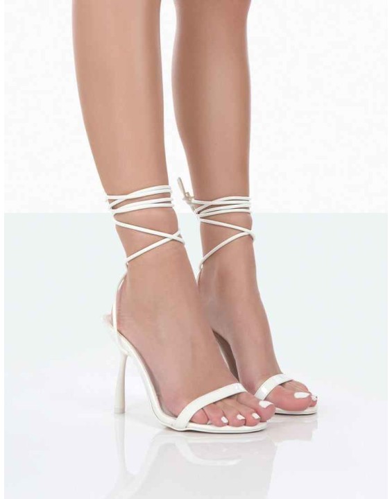 Naiomi Wide Fit White Patent Lace Up Pointed Toe Stiletto Heels