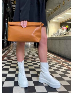 Indigo Ecru PU Chunky Sole Zip Through Ankle Boot