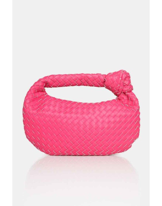 The Blame Hot Pink Woven PU Knot Detail Mini Grab Bag