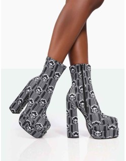 Supreme Black Floral Print Nylon Platform Block Heel Ankle Boots