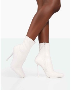 Pippa White Sock High Heeled Ankle Boots