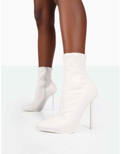 Pippa White Sock High Heeled Ankle Boots