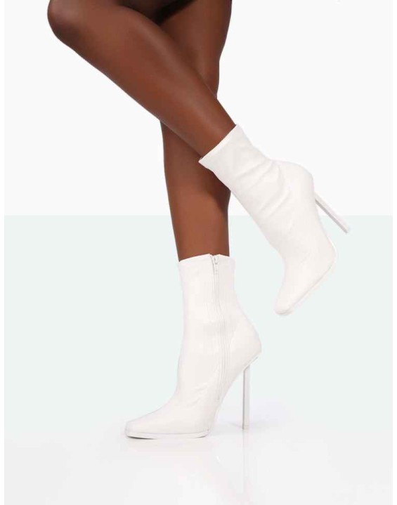 Pippa White Sock High Heeled Ankle Boots