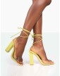Date-Night Wide Fit Lime Croc Lace Up Clear Perspex Square Toe Heels