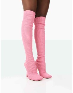 Bubbles Pink Wide Fit Knitted Over The Knee Boots