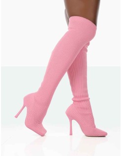 Bubbles Pink Wide Fit Knitted Over The Knee Boots
