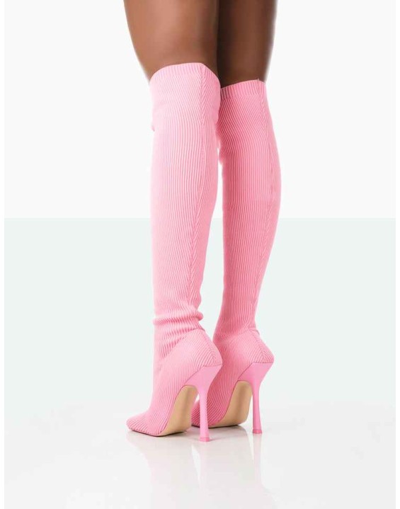 Bubbles Pink Wide Fit Knitted Over The Knee Boots