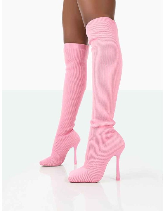 Bubbles Pink Wide Fit Knitted Over The Knee Boots